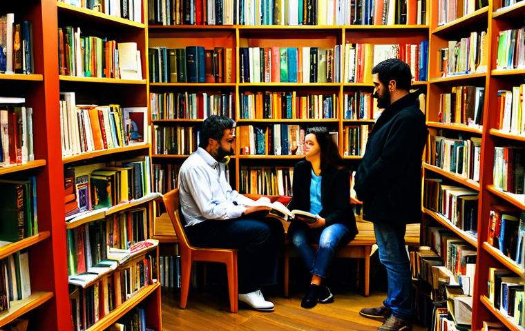 **

A vibrant Spanish bookstore overflowing with books. Patrons browse the shelves, some reading, others conversing quietly. Warm, inviting lighting. Focus on the diversity of book covers and the engaged atmosphere. Emphasis on warm colors and a sense of community. Include "safe for work," "appropriate content," "fully clothed," "professional," "natural proportions," "perfect anatomy." People in modest clothing, reading and discussing literature. High quality, professional photography.

**