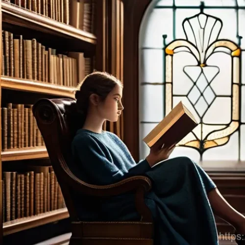 고전 문학 필독서 추천 - **Prompt: A young person engrossed in a classic book within a timeless library setting.**
    A 16-y...