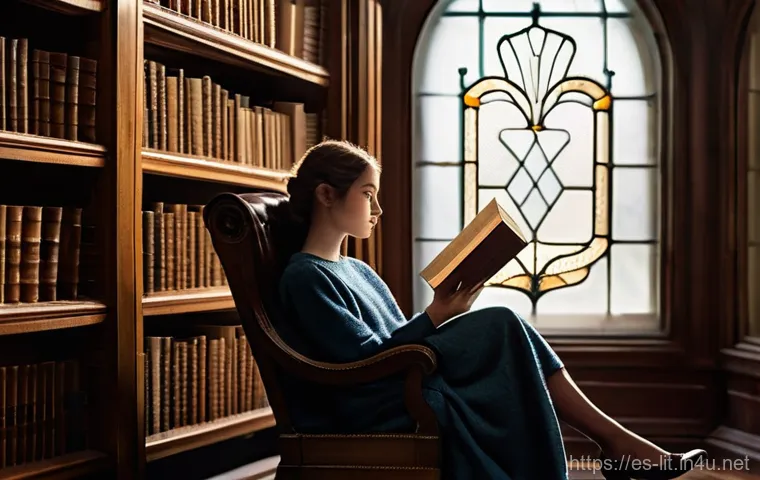 고전 문학 필독서 추천 - **Prompt: A young person engrossed in a classic book within a timeless library setting.**
    A 16-y...