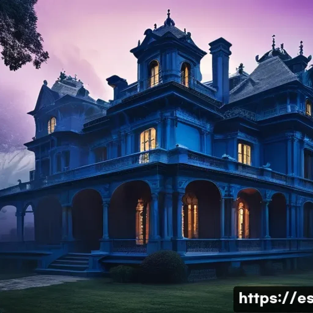 프로이트와 문학 - A surreal, dreamlike scene inspired by “La casa de los espíritus” by Isabel Allende: a mysterious ol...
