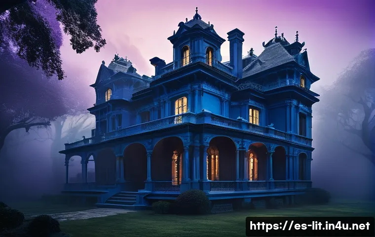 프로이트와 문학 - A surreal, dreamlike scene inspired by “La casa de los espíritus” by Isabel Allende: a mysterious ol...